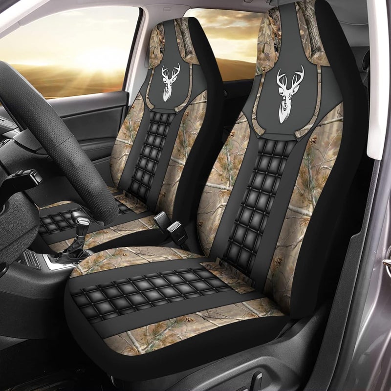 Howilath Forest Deer Pattern Front Seat Cover 2 Pcs, Universal Vehicle Seat Protector Mat Covers, Fit Most Cars, Sedan, SUV, Van Truck - Image 1